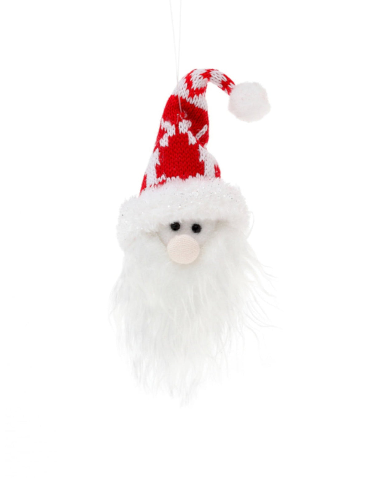 Suspension tête de père noël avec bonnet rouge et blanc tricoté