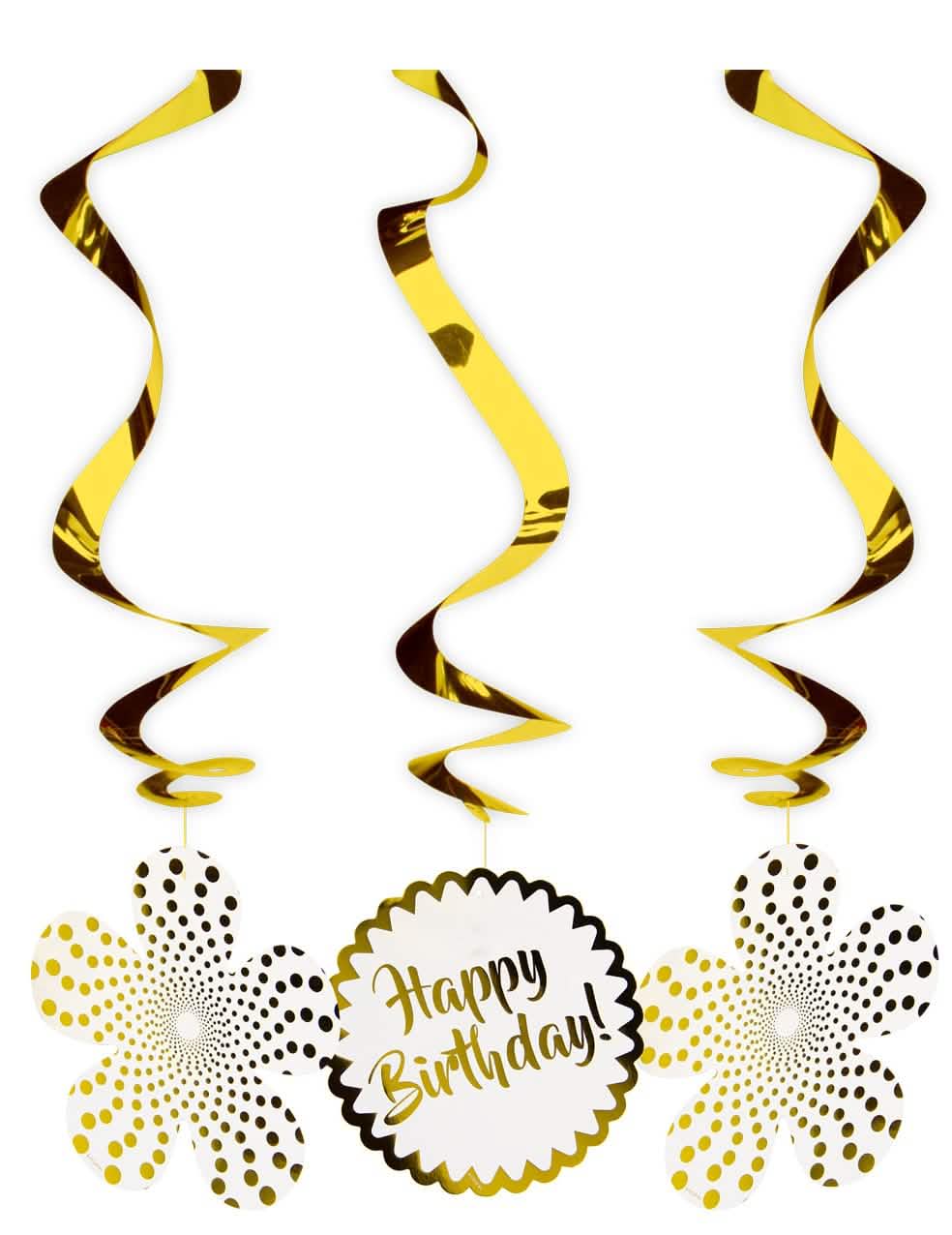 Suspensões em espiral happy birthday para aniversário douradas luxo