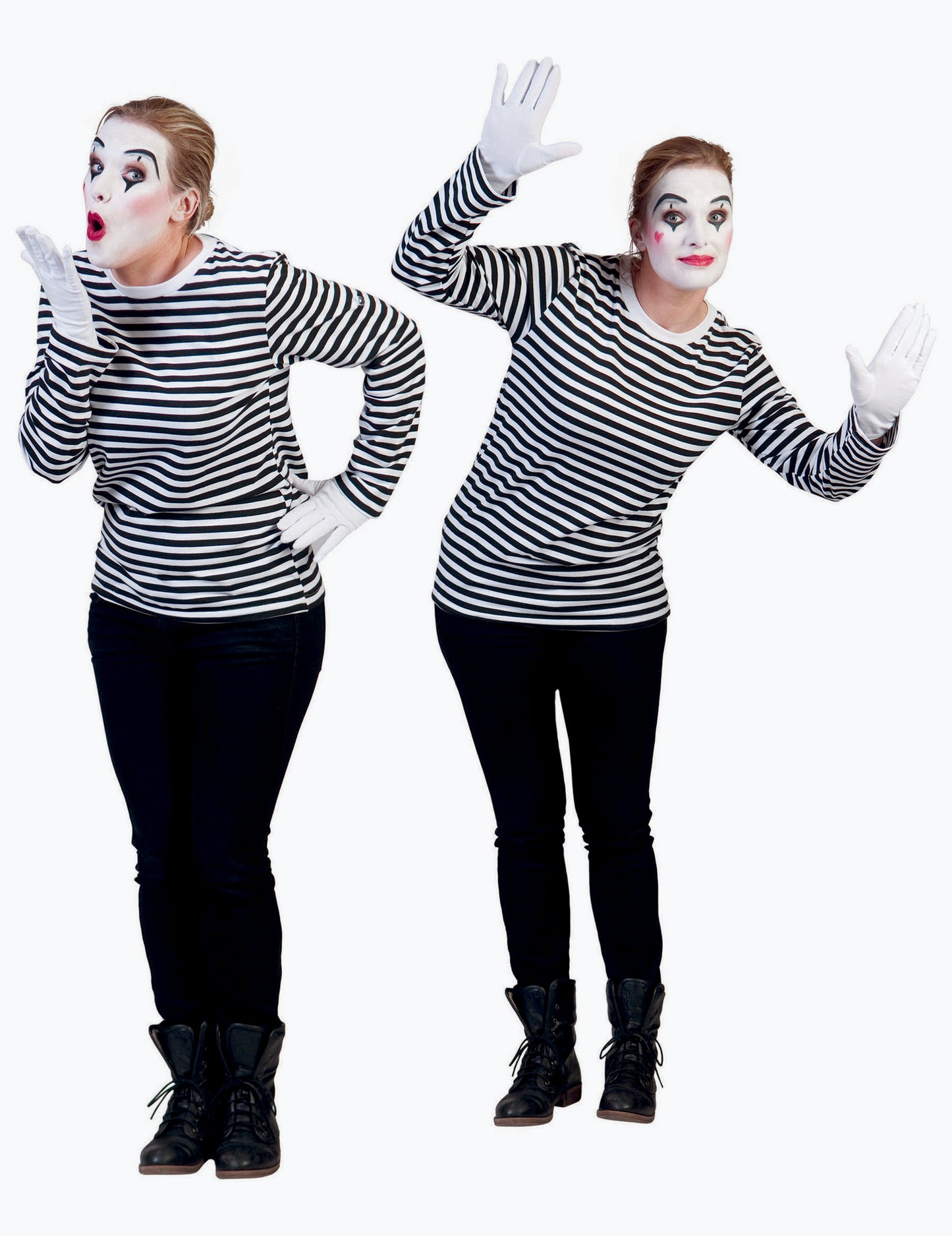 Différentes poses de mime du t-shirt à manches longues mime pour adulte