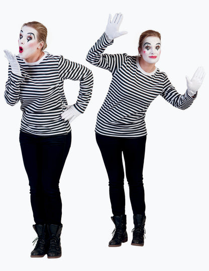 Différentes poses de mime du t-shirt à manches longues mime pour adulte