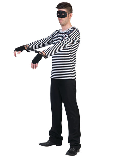 T-shirt à manches longues mime pour adulte rayé noir et blanc