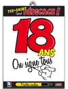 T-shirt 18 ans pour adulte blanc avec chiffre rouge et feutre inclus