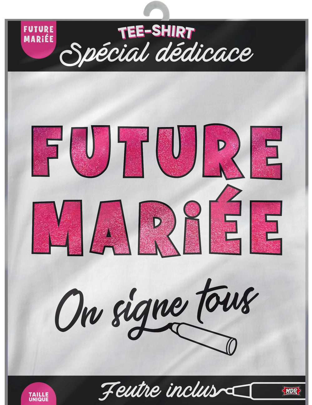 T-shirt para despedida de solteira da futura noiva branco e cor de rosa com brilhantes e marcador incluído