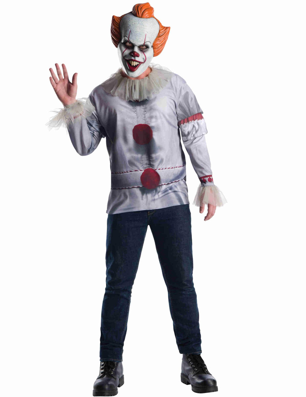 T-shirt e máscara Ca para adulto cinzento e vermelho com cabelo cor de laranja