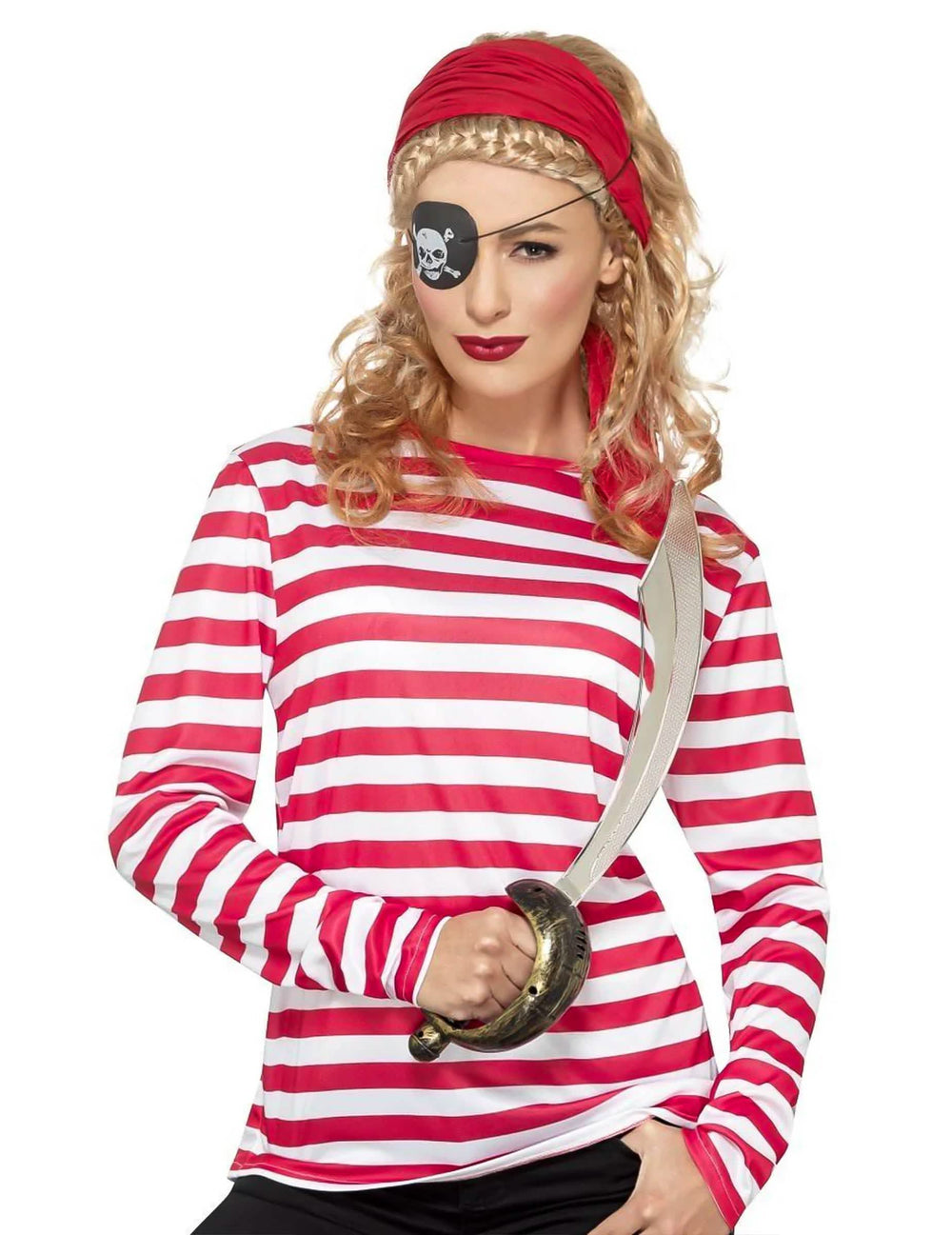 T-shirt às riscas para adulto vermelho e branco de mangas compridas