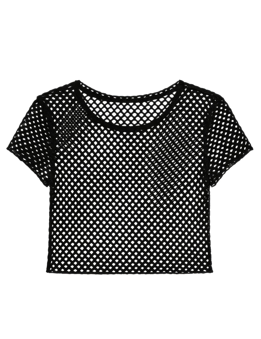 Vue à plat du T-shirt résille pour femme noir