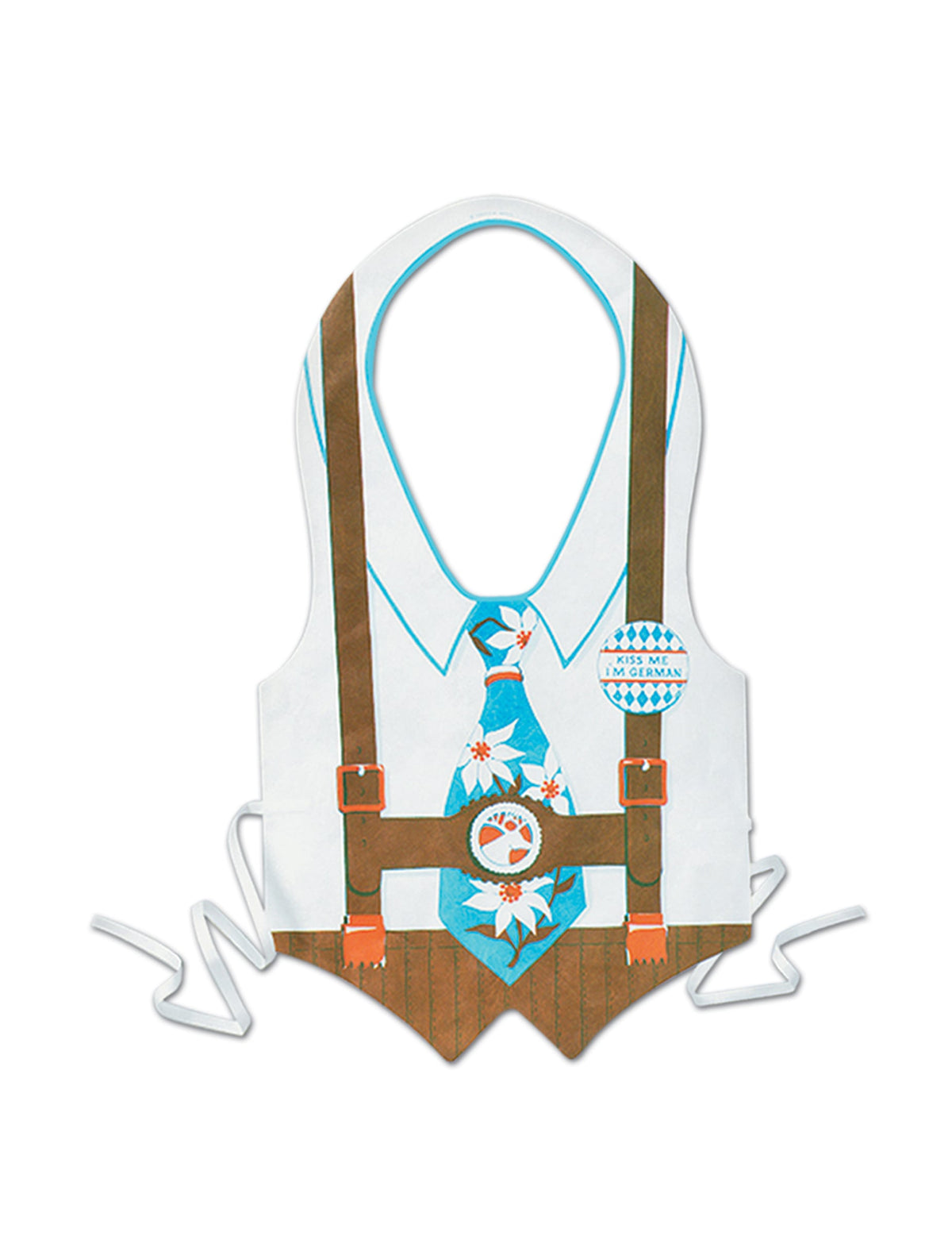 Tablier fête de la bière Edelweiss pour adulte blanc et marron avec cravate bleue fleurie
