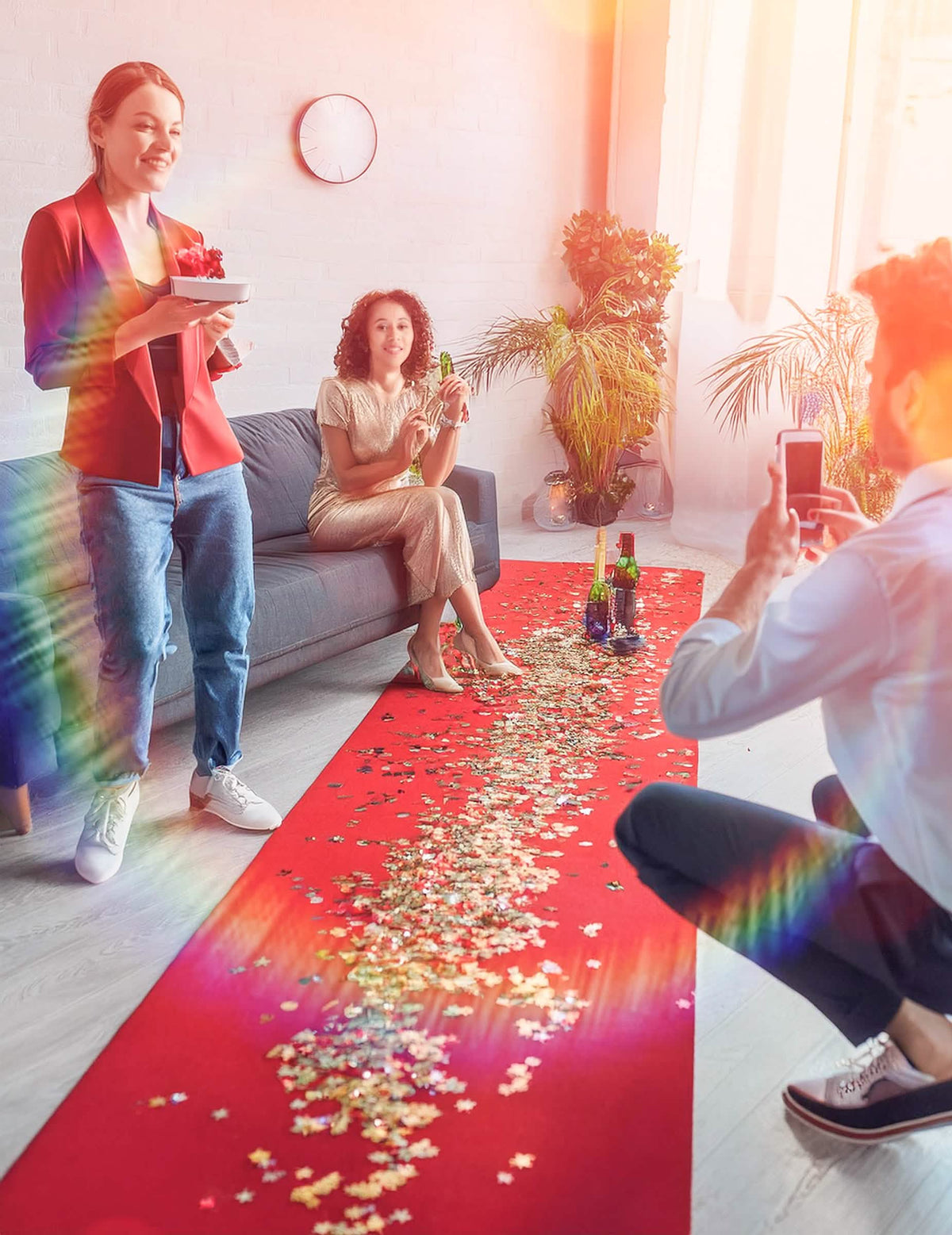 Colocação em cena do tapete vermelho VIP para festa