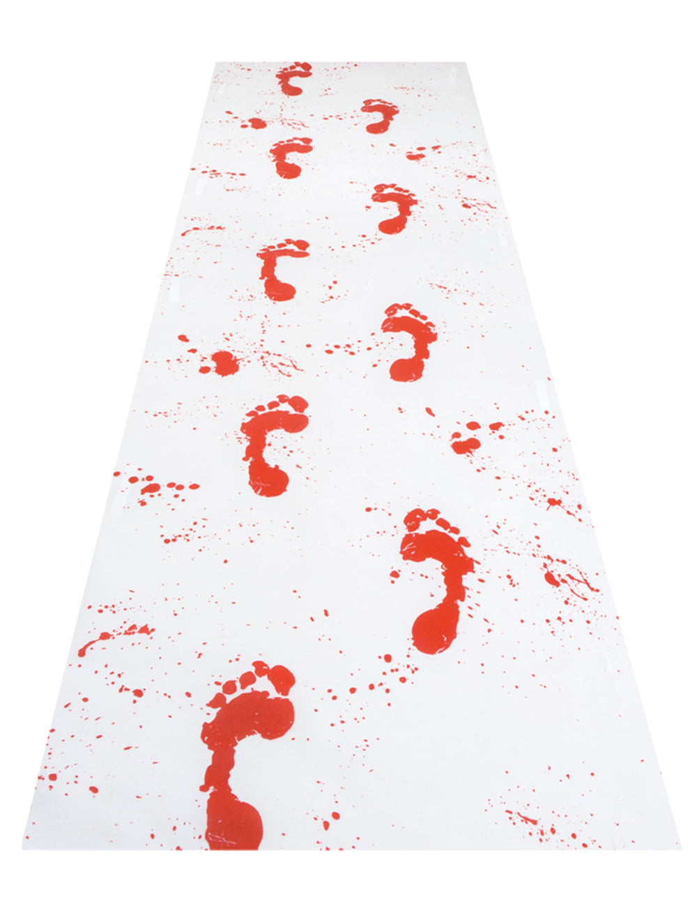 Tapis traces ensanglantées pour Halloween blanc avec empreintes de pieds rouges