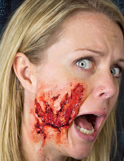 Tatuagem temporária Halloween de pele esfolada com ferida exposta efeito 3D