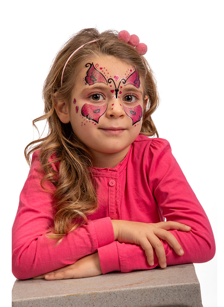 Tatouages adhésifs papillon pour enfant rose fuchsia à paillettes