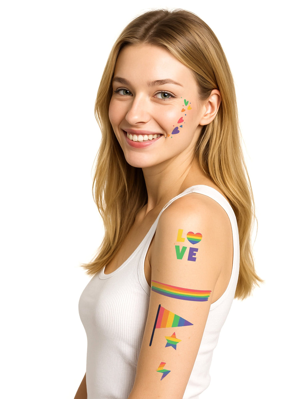 Tatouages arc en ciel pour femme multicolores
