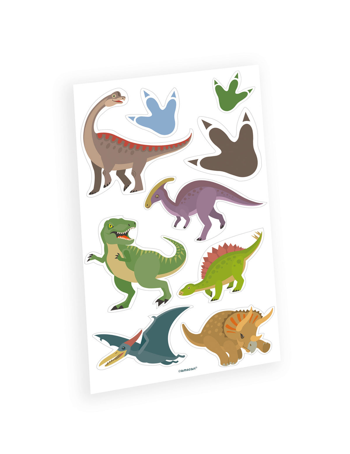 Tatouages temporaires grands dinosaures multicolores planche 9 pièces