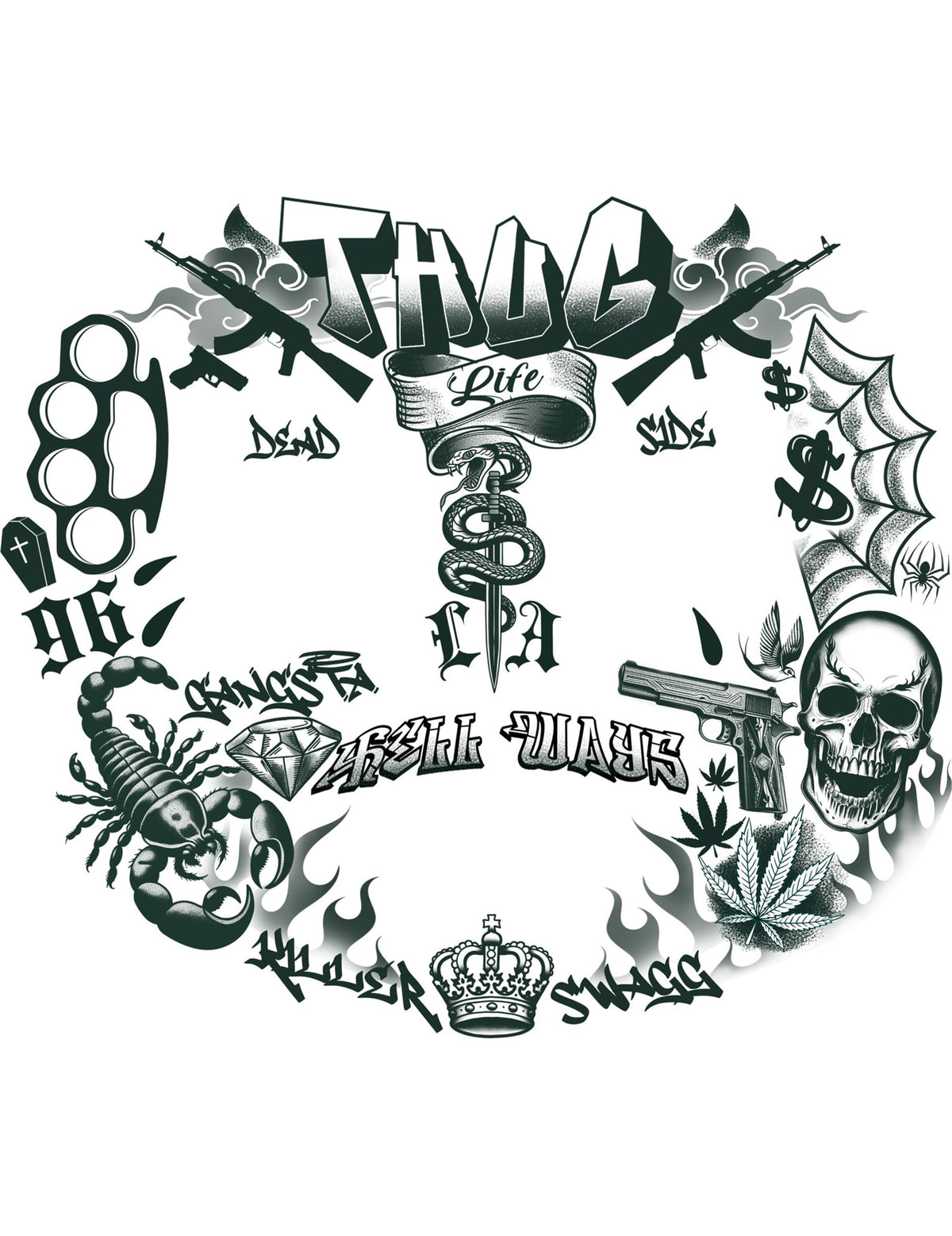 Détail de la planche des tatouages de visage thug life