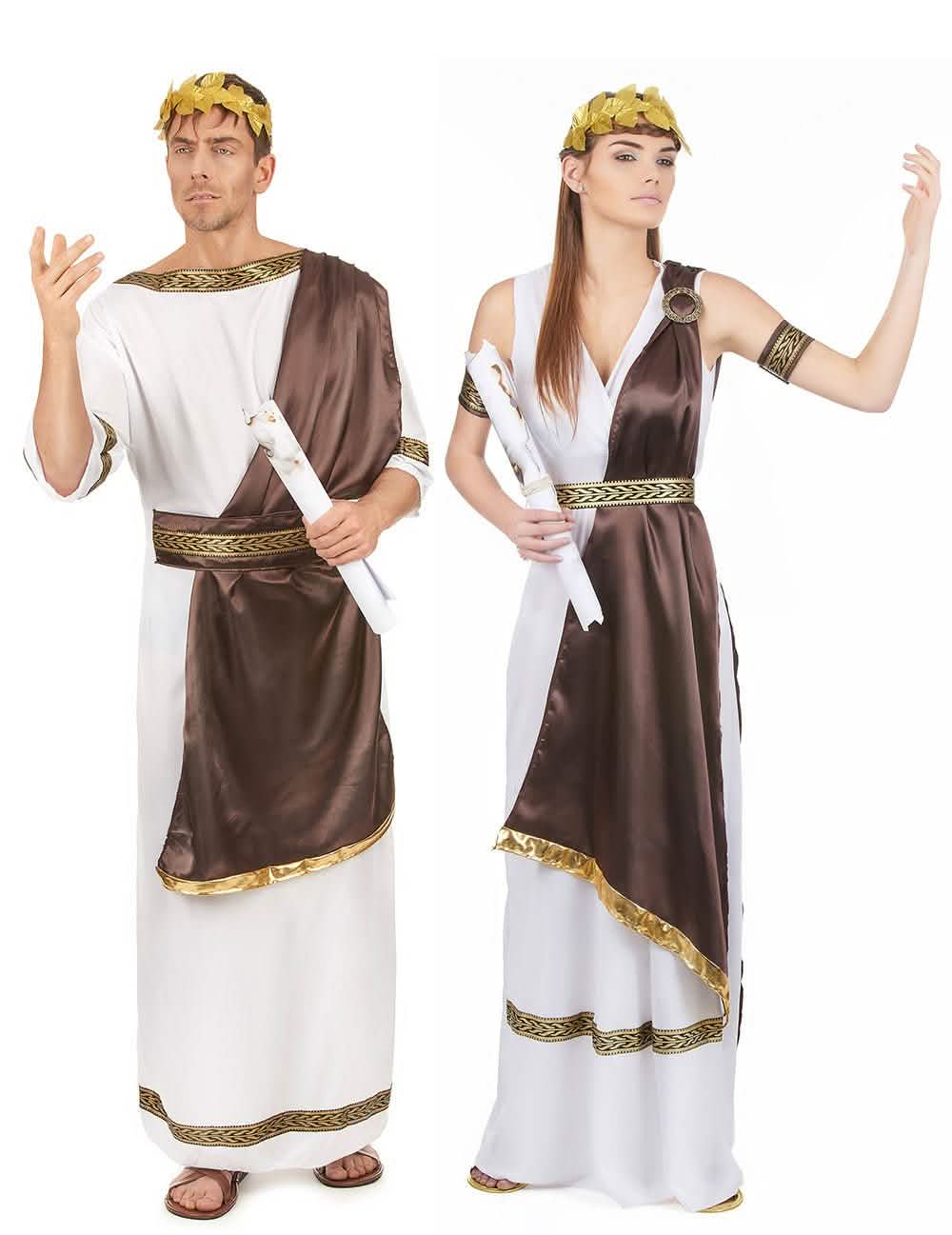 Disfarce de casal romano castanho para adulto