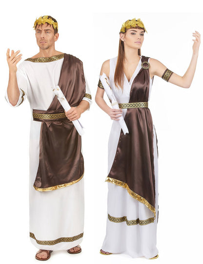 Disfarce de casal romano castanho para adulto