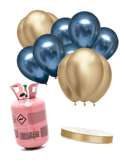 Kit de cilindros de hélio com 6 balões azul-marinho 6 balões dourados e uma fita