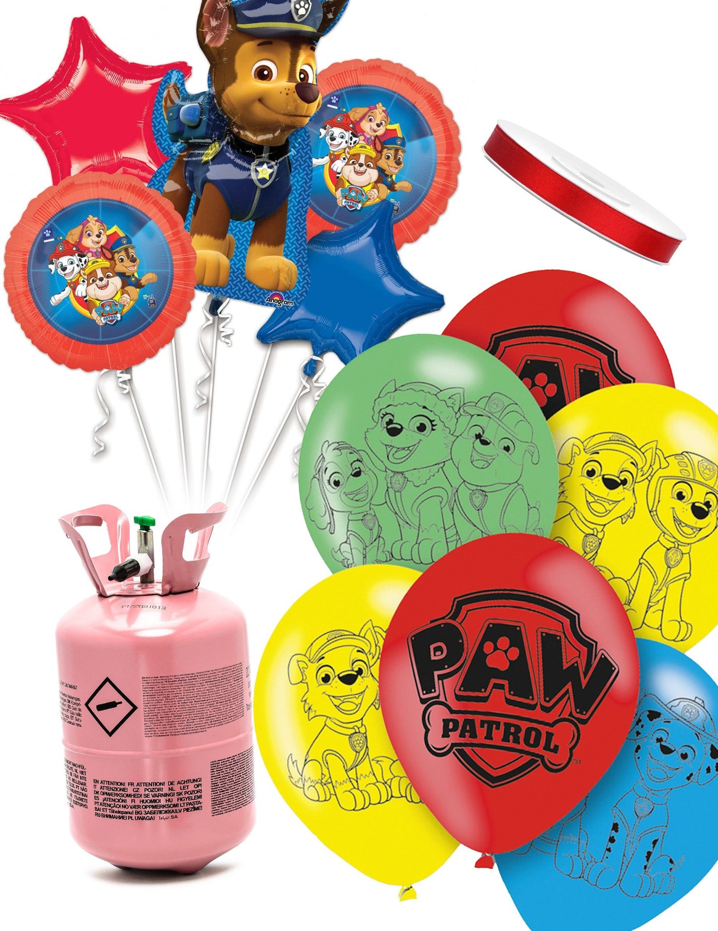 Kit de cilindros de hélio com 11 balões Paw Patrol™ e fita