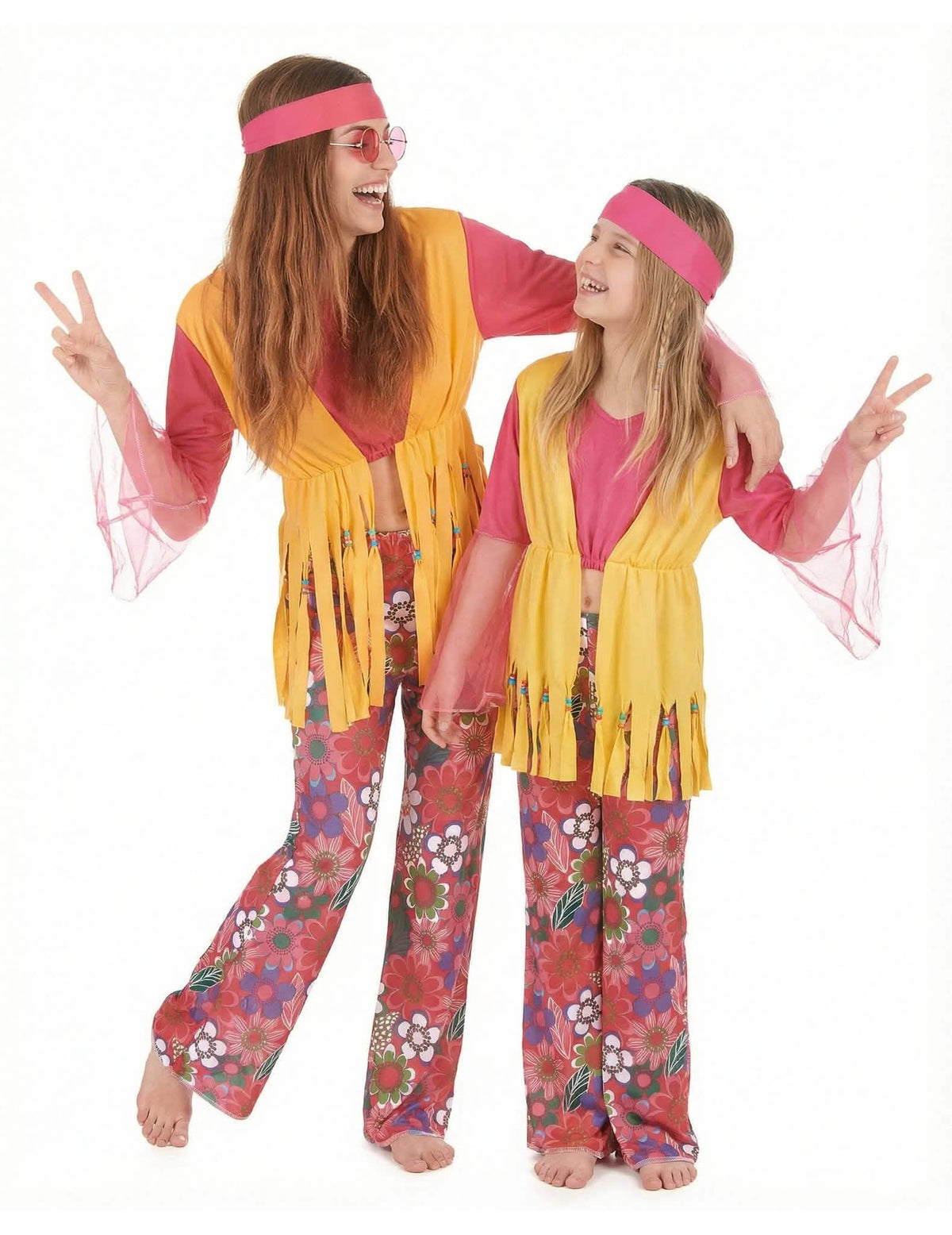 Disfarce casal hippie muticores para mãe e filha