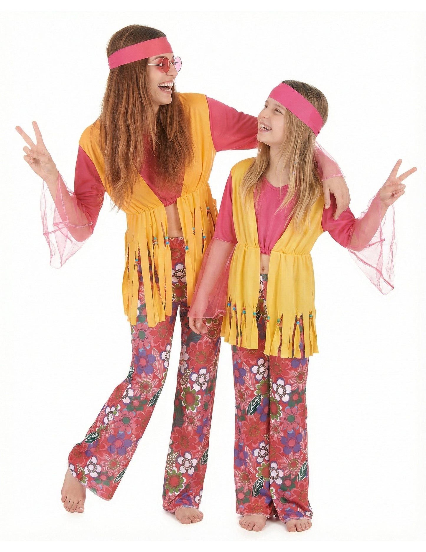 Disfarce casal hippie muticores para mãe e filha
