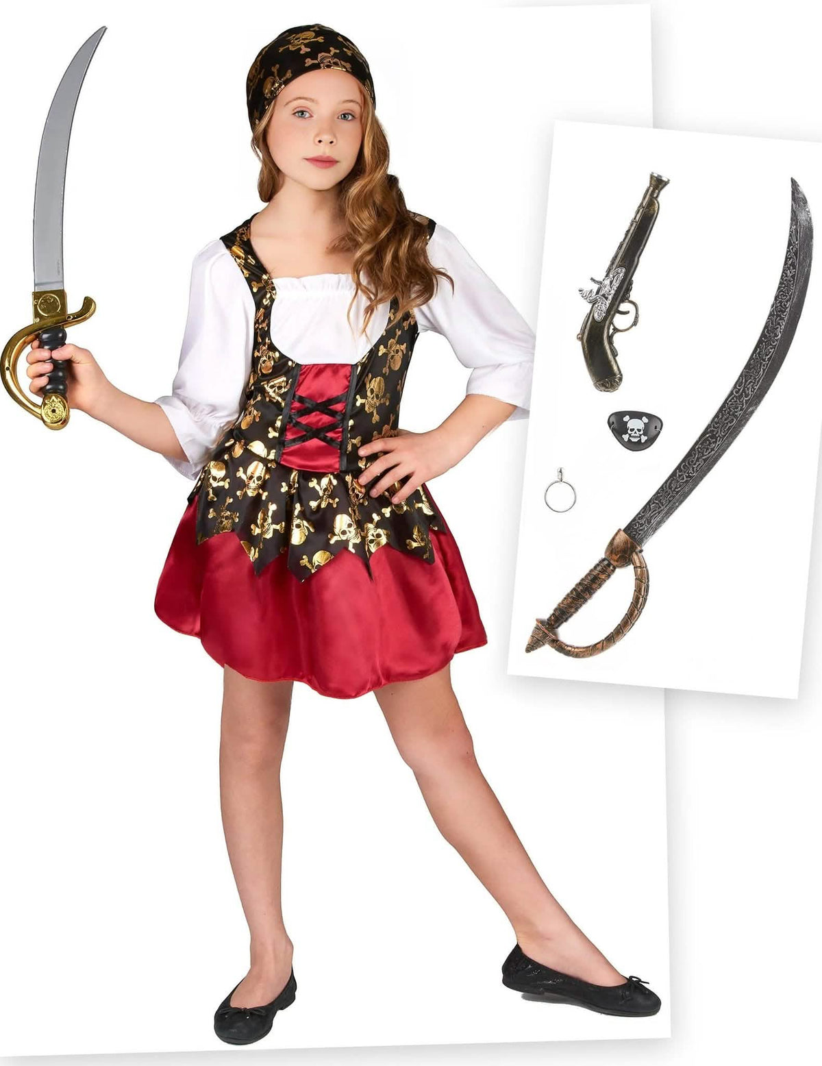 Pack disfarce e acessórios de pirata menina