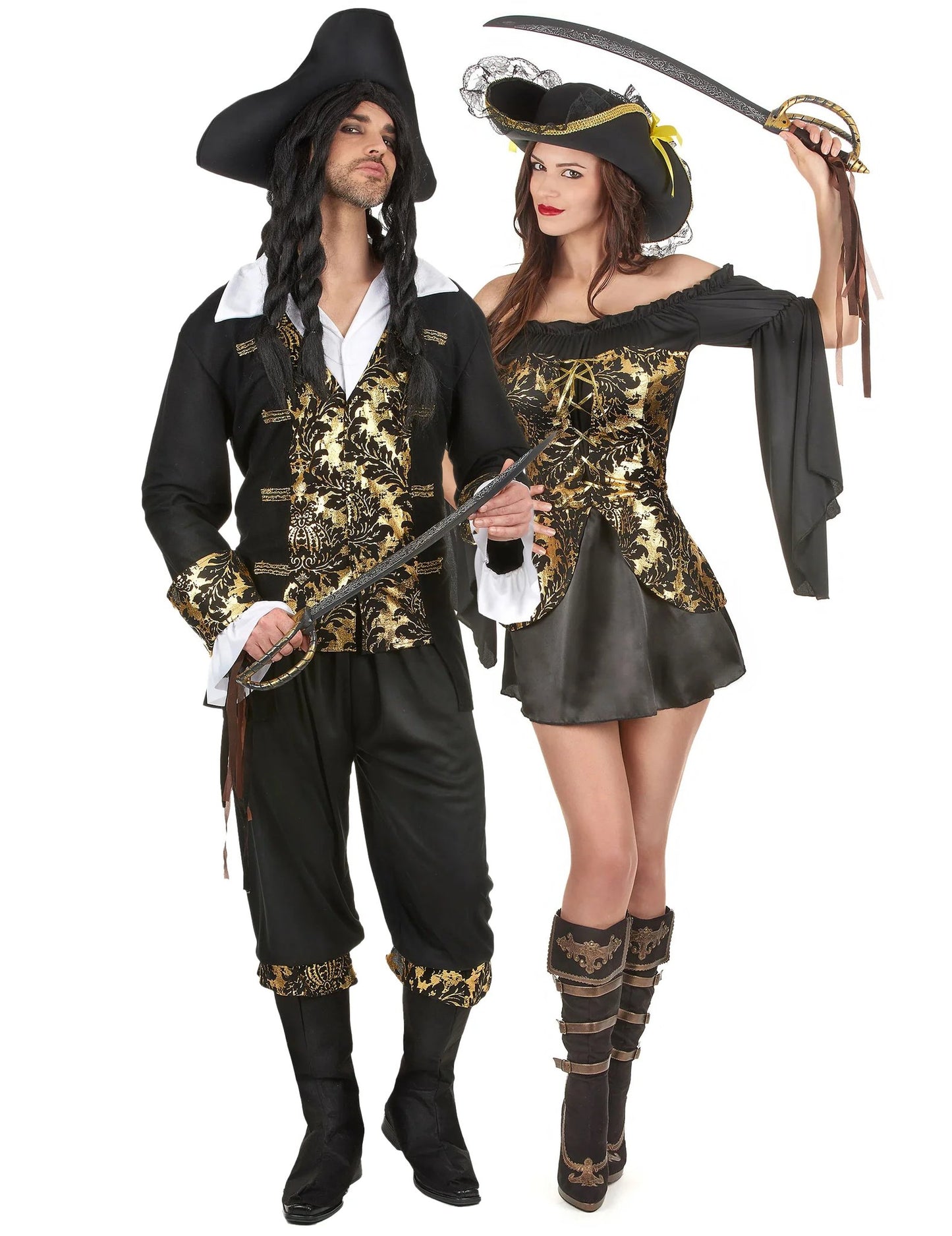 Disfarce de casal pirata com estampa para adulto