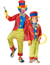 Divertido traje de casal palhaço pai e filho
