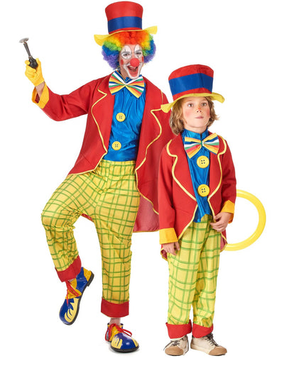 Divertido traje de casal palhaço pai e filho