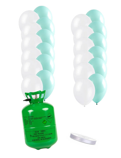 Kit de cilindros de hélio com 12 balões de menta 12 balões brancos e fita