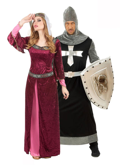 Disfarce de casal rainha e cavaleiro medieval