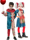 Fato de casal de palhaços coloridos para crianças no Halloween