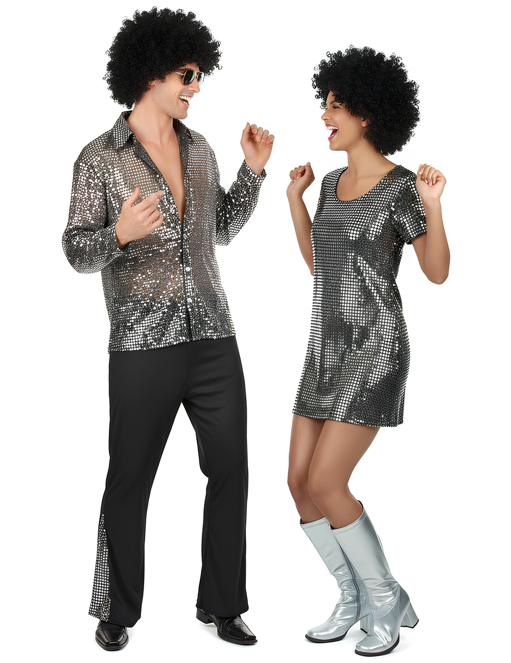 Pose de danse du déguisement de couple disco