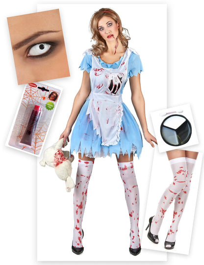 Pack disfarce Alice zombie mulher Halloween