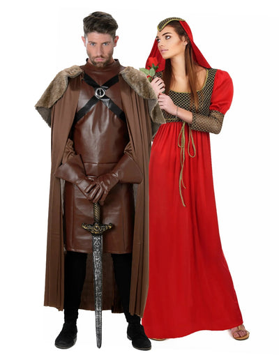 Fato de casal medieval vermelho para adulto