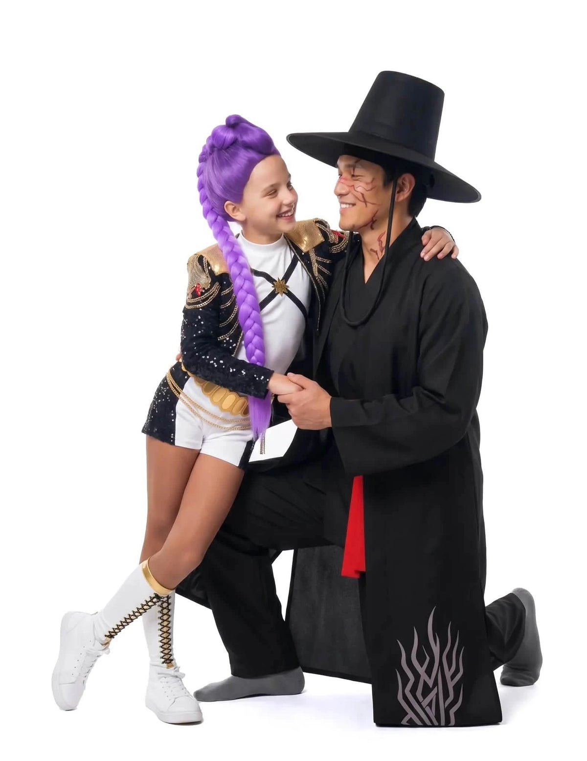 Disfarce de casal Rumi™ e demónio Kpop Demon Hunters™ para pai e filha