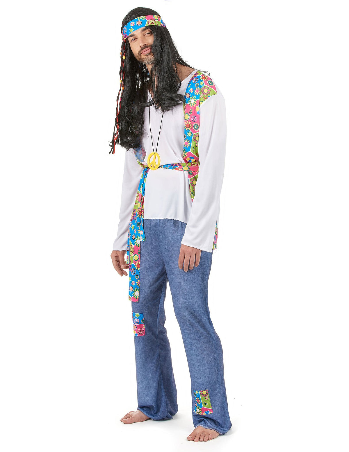 Disfarce de casal hippie colorido adulto