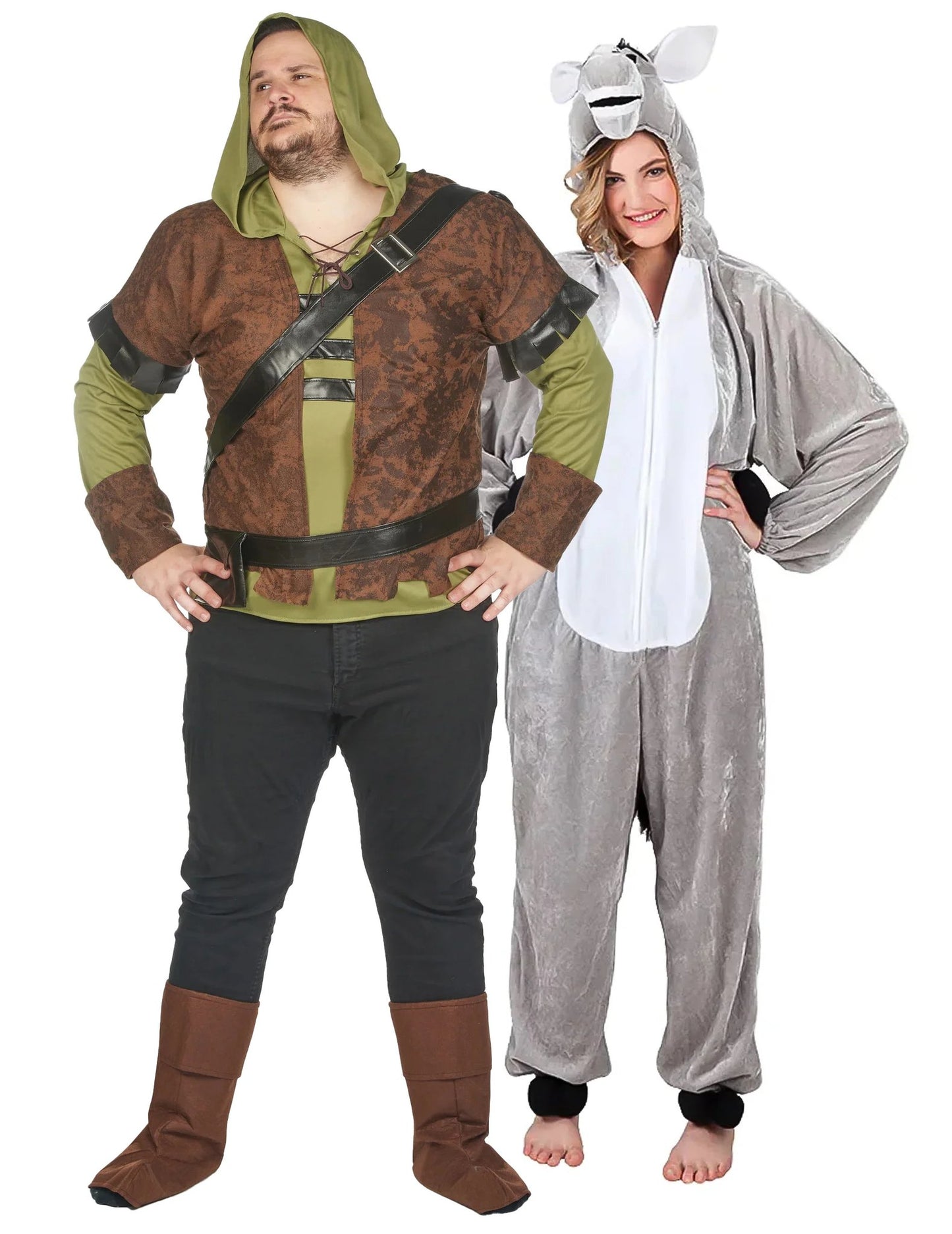 Disfarce de casal adulto de ogro e burro grande