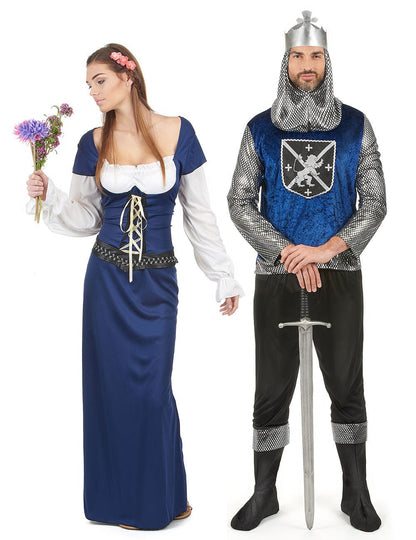 Disfarce de casal medieval azul adulto
