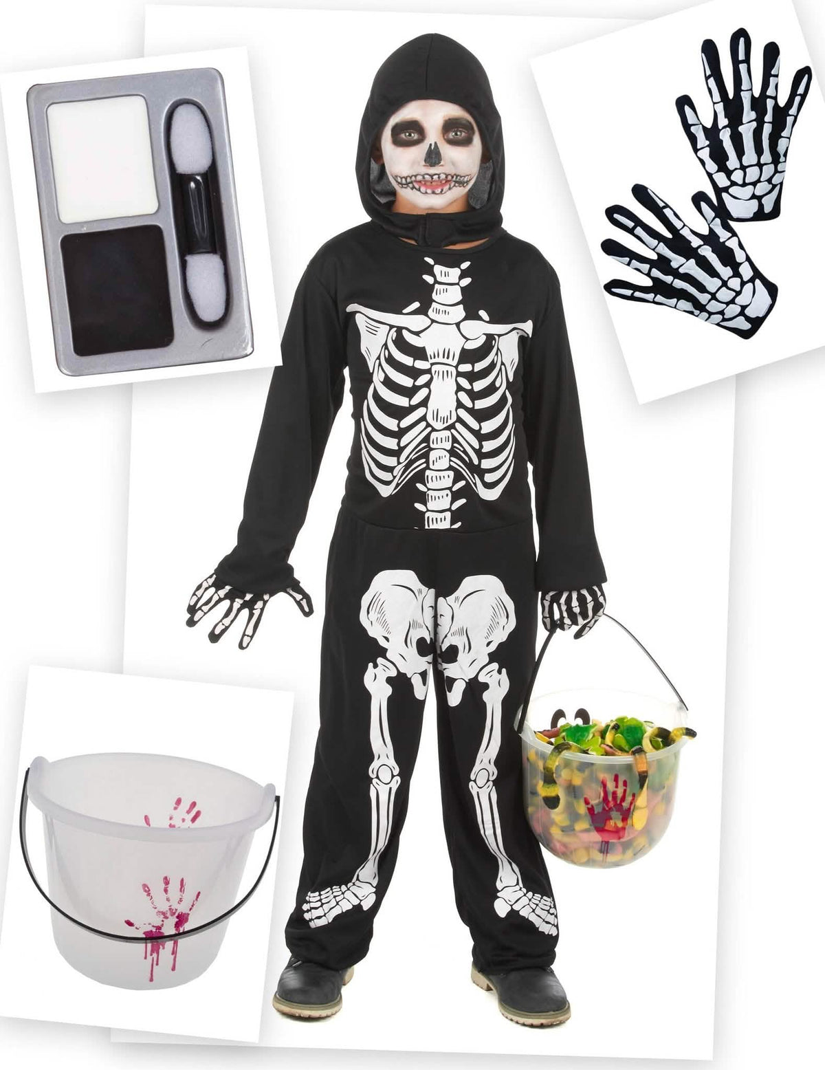 Kit de disfarce de esqueleto de Halloween para rapazes