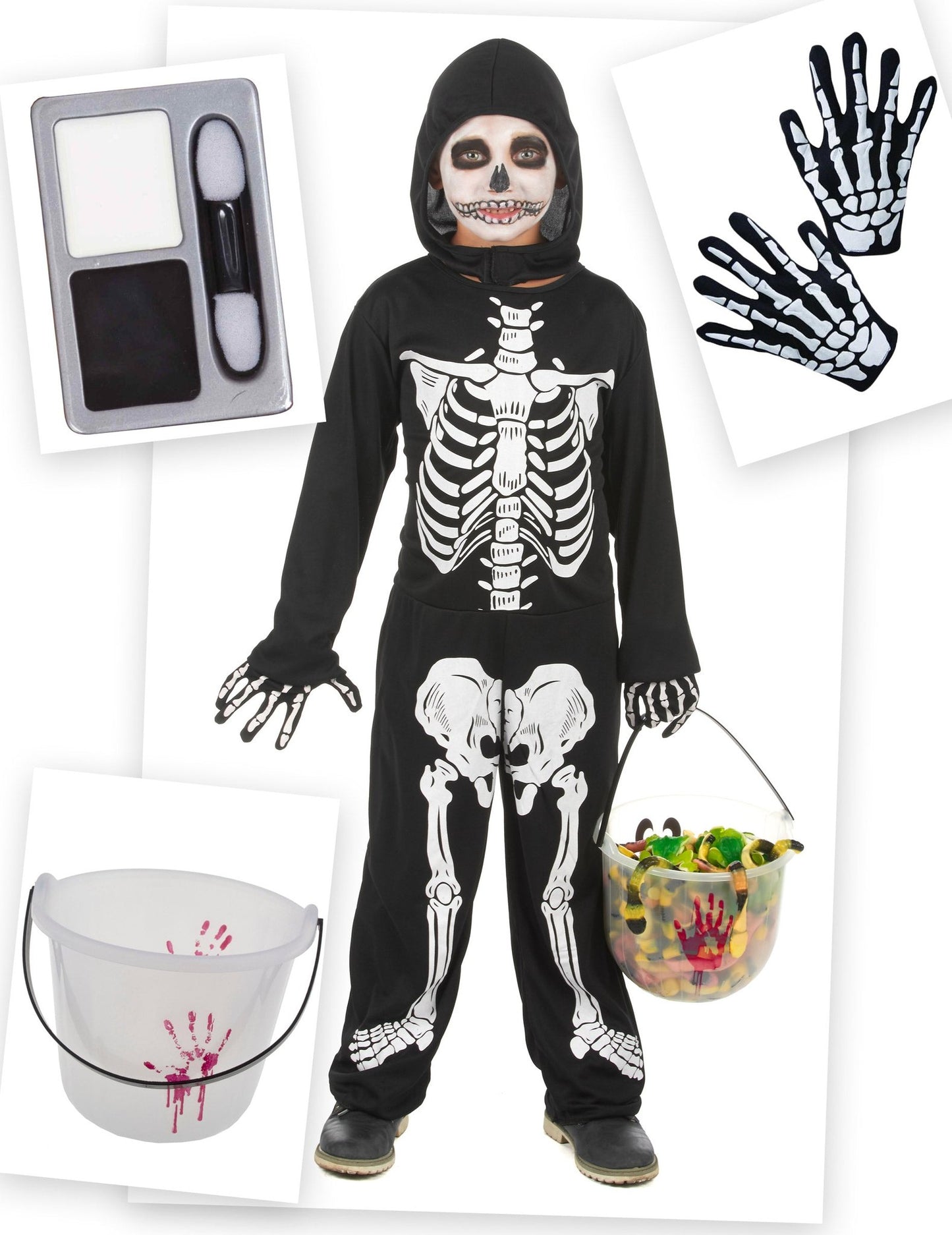 Kit de disfarce de esqueleto de Halloween para rapazes