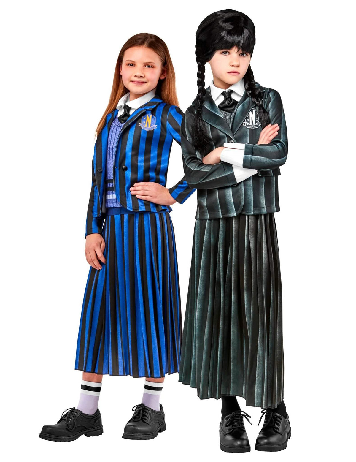 Disfarce de casal com uniforme escolar Wednesday Addams™ para crianças