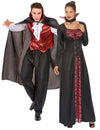Terrível fantasia de casal de vampiros vermelhos para adulto Halloween