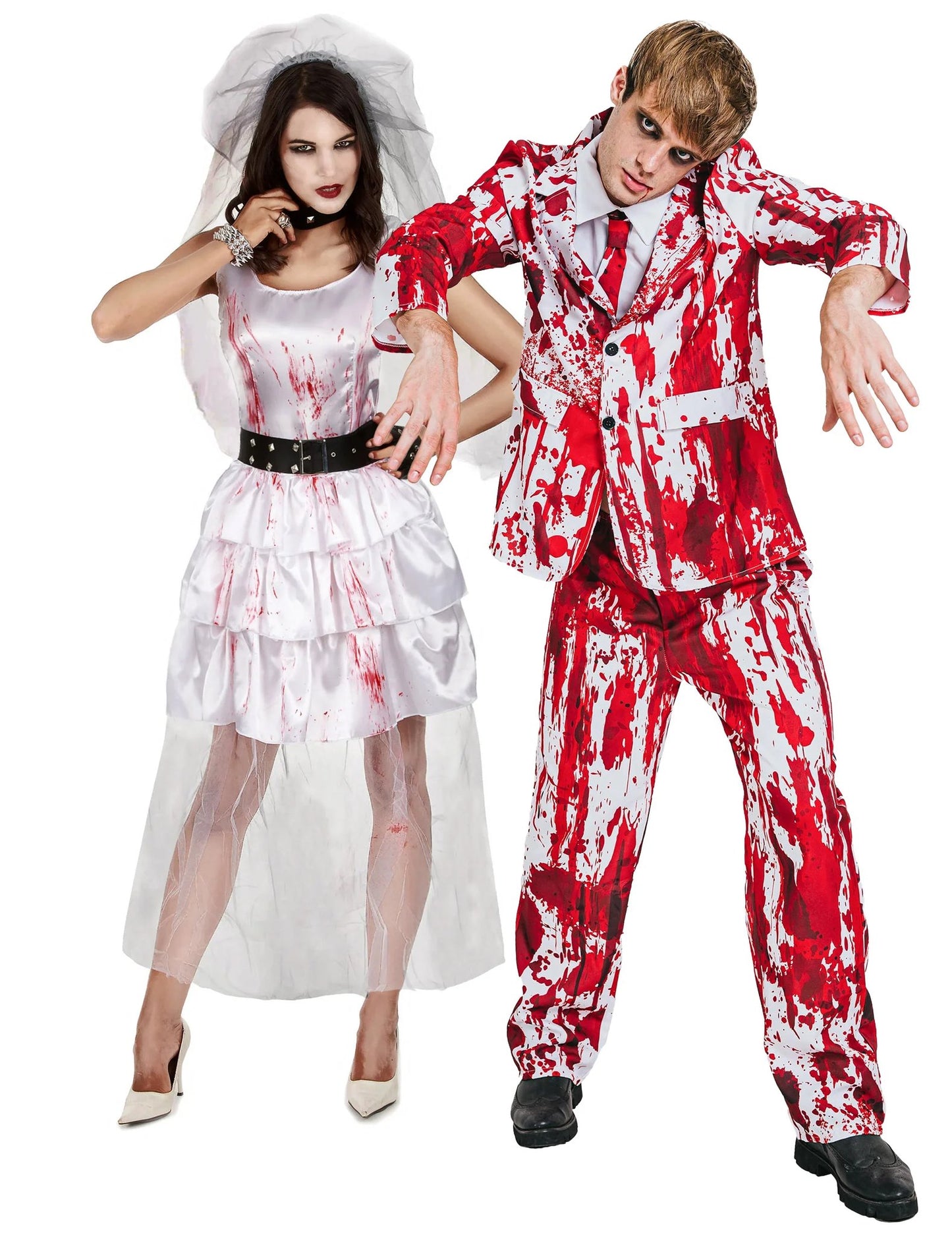 Fato de casal de noivos zombies para adultos