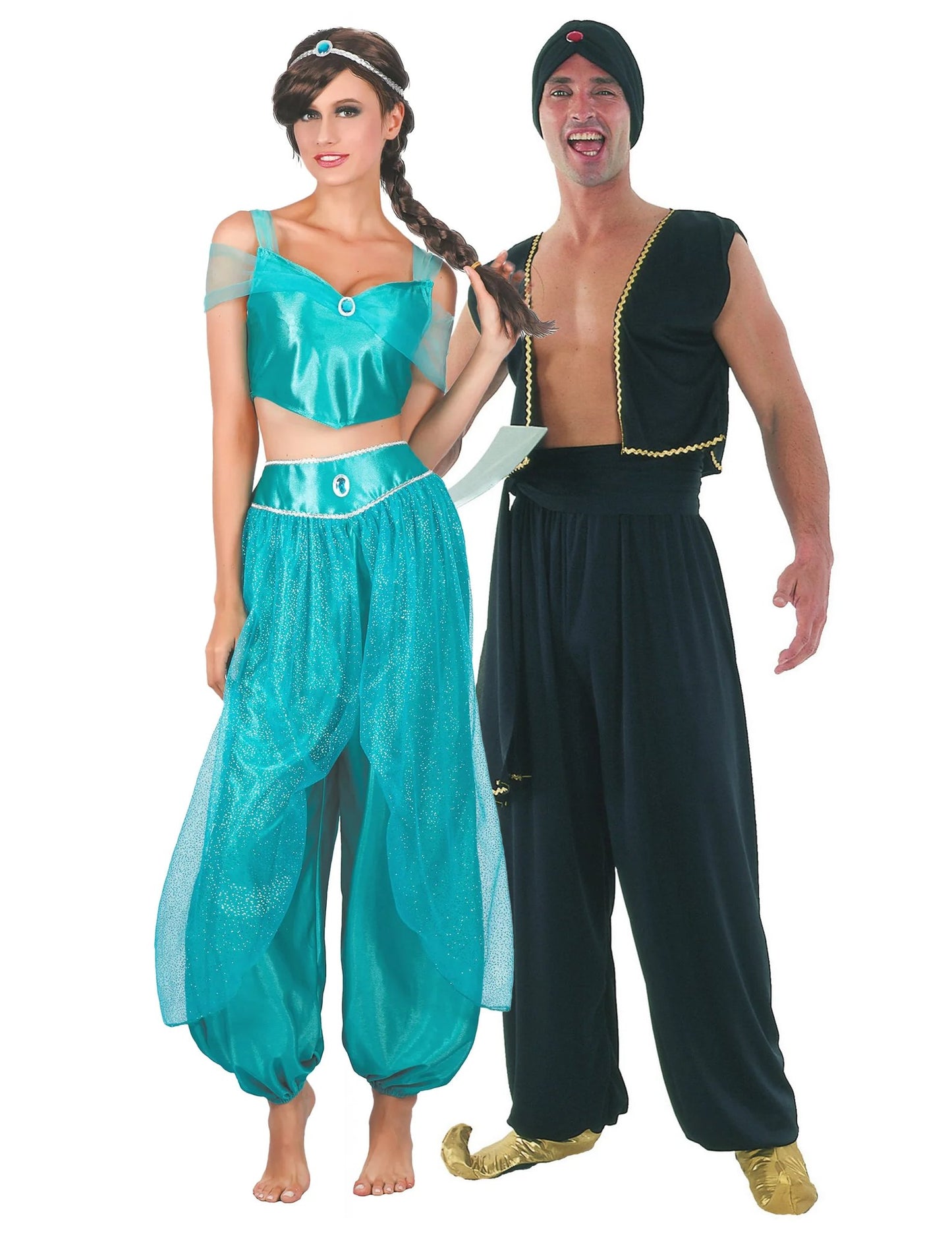 Fato de casal de sultão e princesa azul para adulto