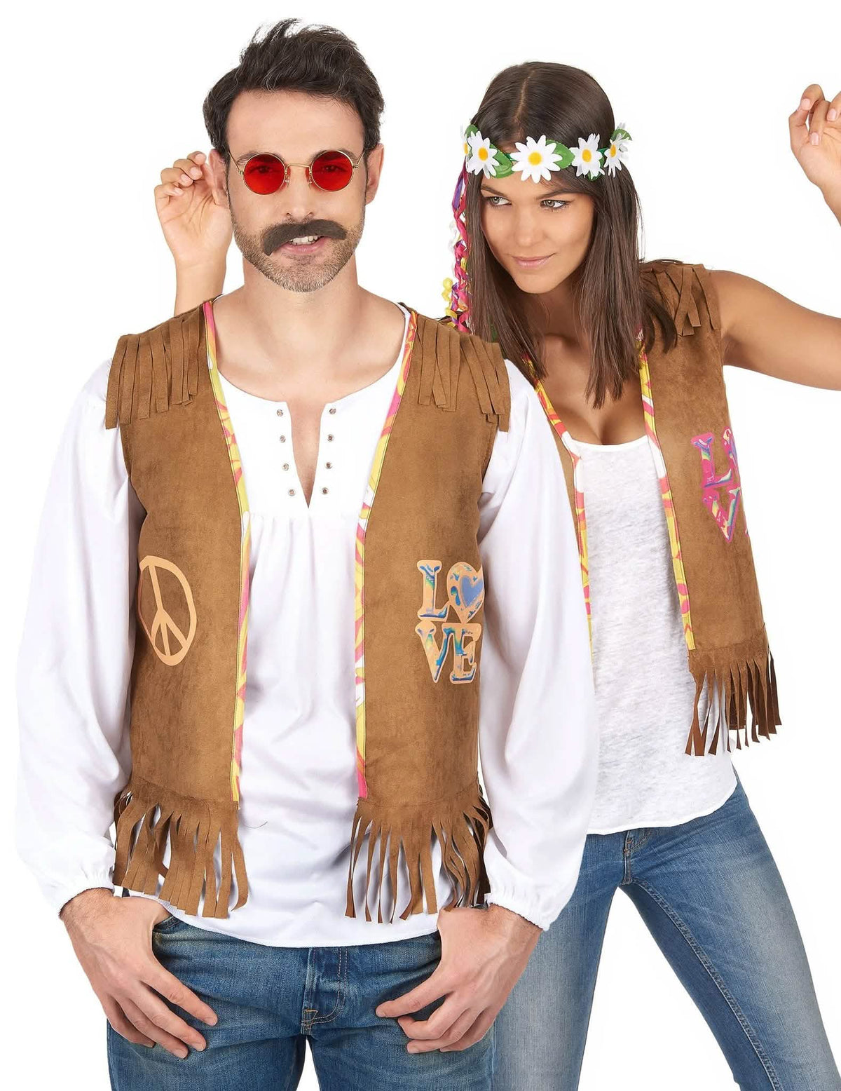 Disfarce de casal colete hippie adulto