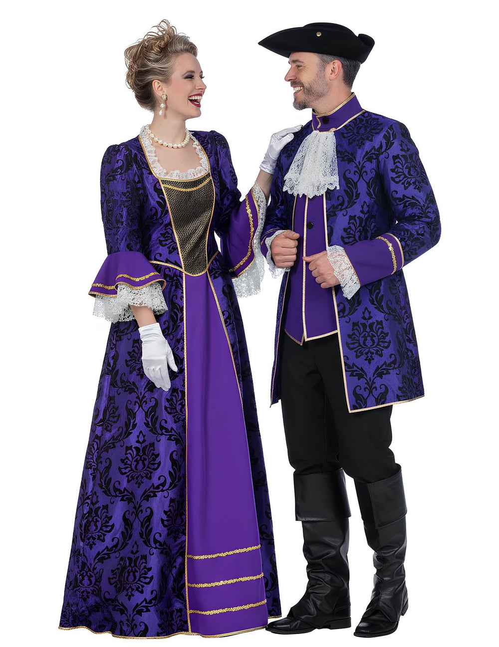 Vue de profil du déguisement de couple marquis baroques