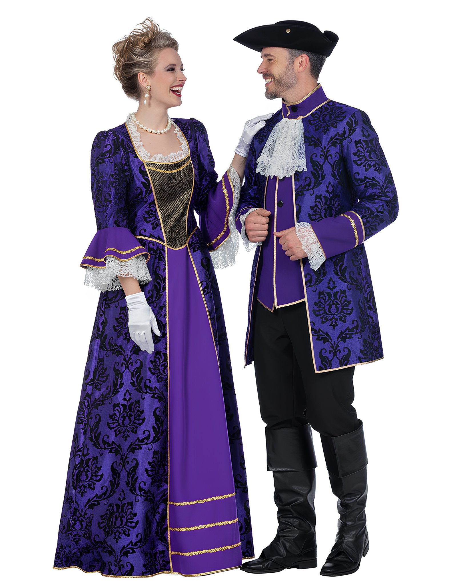 Vue de profil du déguisement de couple marquis baroques