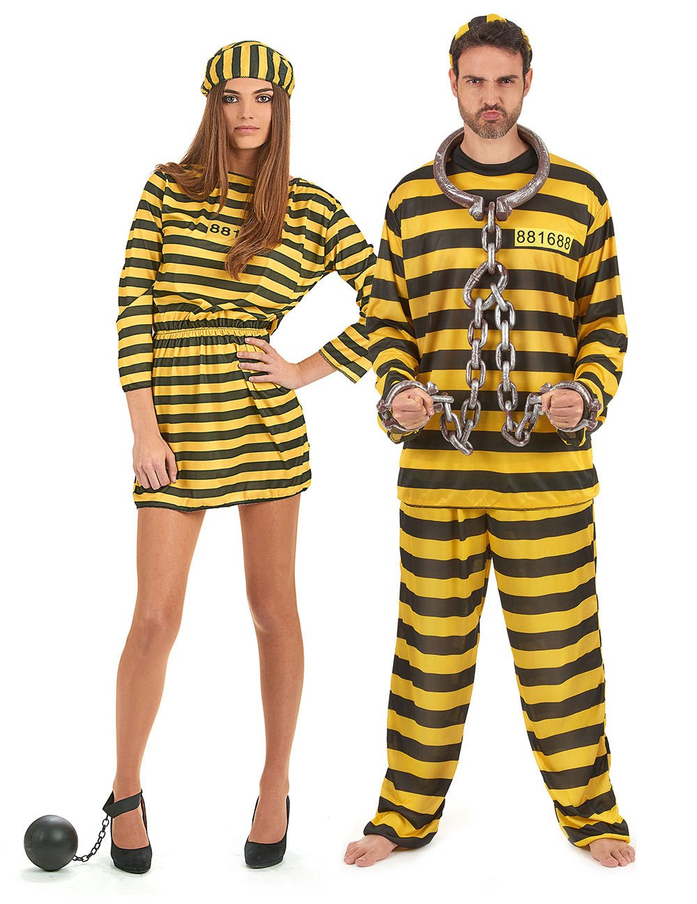 Disfarce de casal prisioneiro amarelo adulto