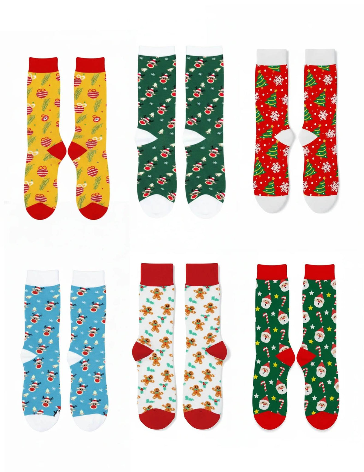 Lote de 6 pares de meias de Natal motivos festivos adulto
