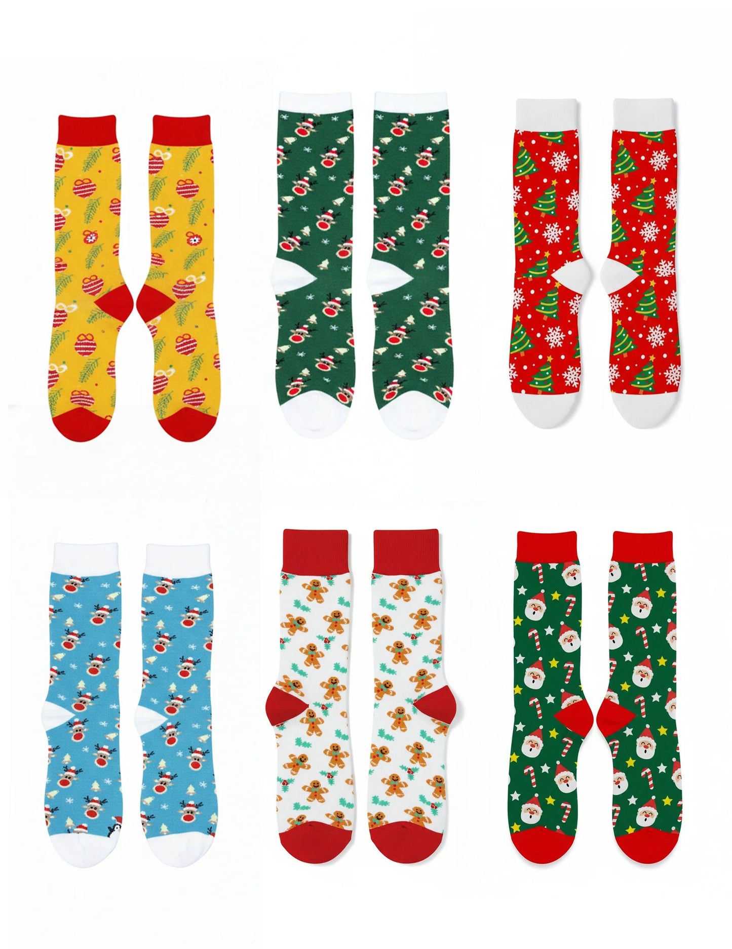 Lote de 6 pares de meias de Natal motivos festivos adulto